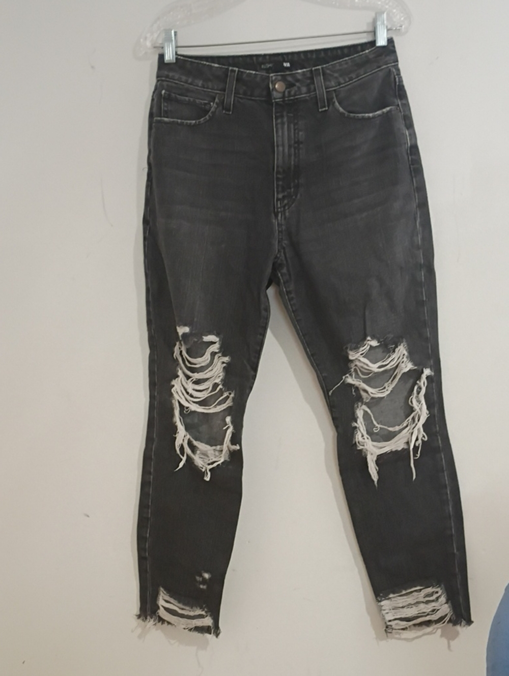 Fashion Nova Washed Black Ripped Ankle Jeans